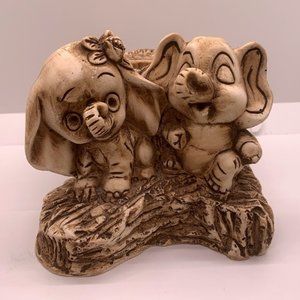 Faux Wood Anthropomorphic Elephants Candle Holder